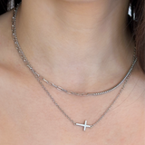 925 Sterling Silver Sideways CZ Cross Necklace