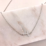 925 Sterling Silver Sideways CZ Cross Necklace