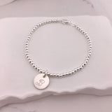 Engravable- 925 Sterling Silver 3mm Ball Bracelet with Circle Disc