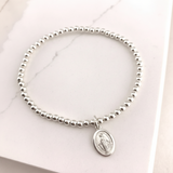 925 Sterling Silver Stretch Adult Bracelet with Mother Mary