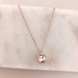 10k Gold Cushion Cut Created Morganite Stone and Diamond Necklace