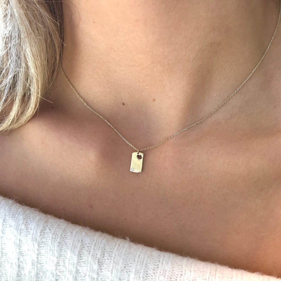 Dog Tag CZ Love Necklace