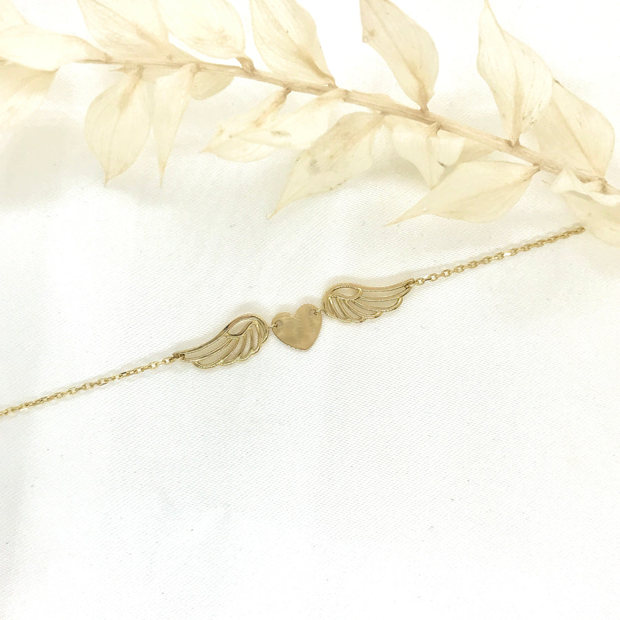 10k Yellow Gold Angel Wing and Heart Bracelet