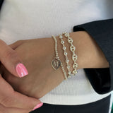 Engravable- 925 Sterling Silver Stretch Bracelet with Heart Charm S, M, L