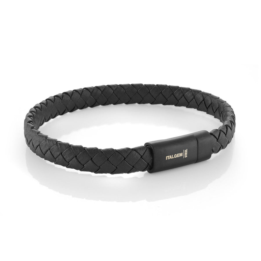 Stainless Steel Black Braided Leather with Matte Black Clasp Bracelet