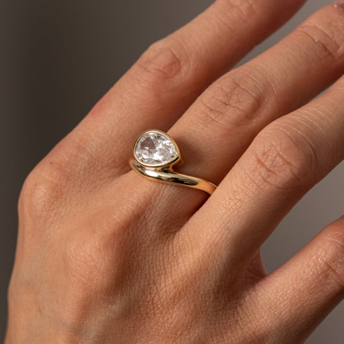 Pear CZ Bezel Set Wave Cocktail Ring