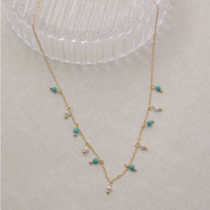 Summer Turquoise & Pearl Dangle Necklace