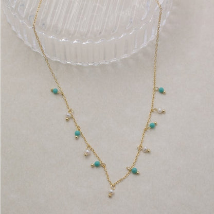 Summer Turquoise & Pearl Dangle Necklace