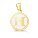 10k Gold White Enamel Letter Disc Necklace