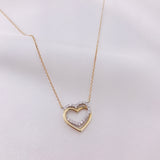 10k Two Toned Double CZ Heart Necklace