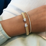 Miss Mimi- 925/14k Vermeil Slip-on Mesh Bangle With Cubic Zirconia