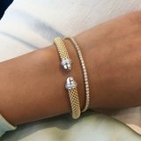 Miss Mimi- 925/14k Vermeil Slip-on Mesh Bangle With Cubic Zirconia