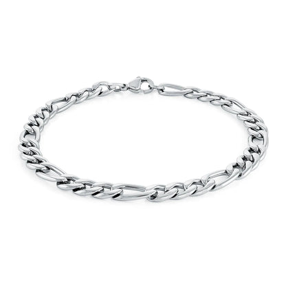 Stainless Steel Polished 6mm Figaro Link Bracelet by Ital Gem