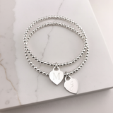 Engravable- 925 Sterling Silver Stretch Bracelet with Heart Charm S, M, L