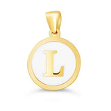 10k Gold White Enamel Letter Disc Necklace