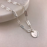The Laura Engravable- 925 Sterling Silver Paperclip Necklace with Disc