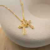 925/18k Vermeil Double Cross With Floating CZ Stone Necklace