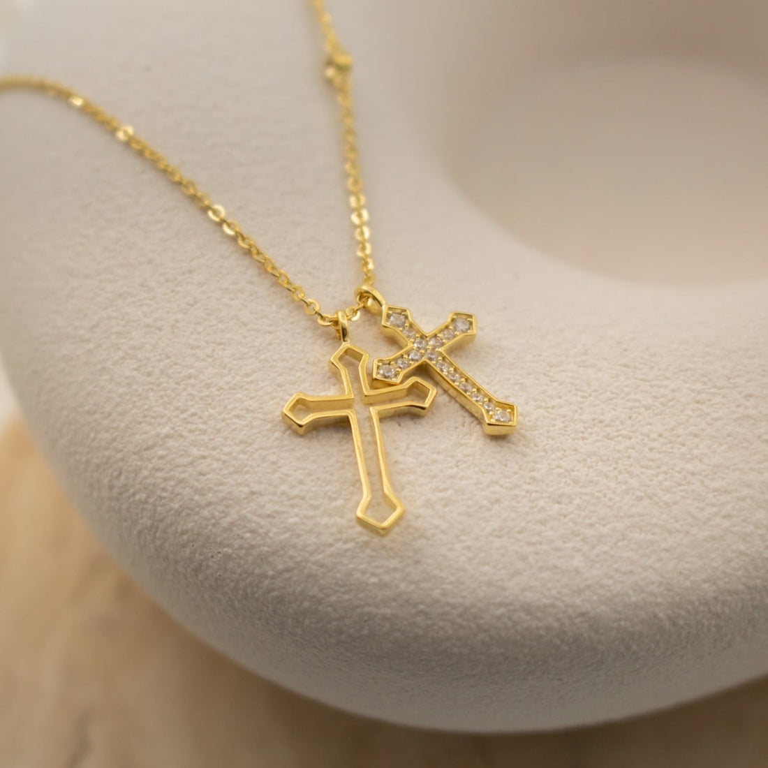 Double Cross CZ Necklace