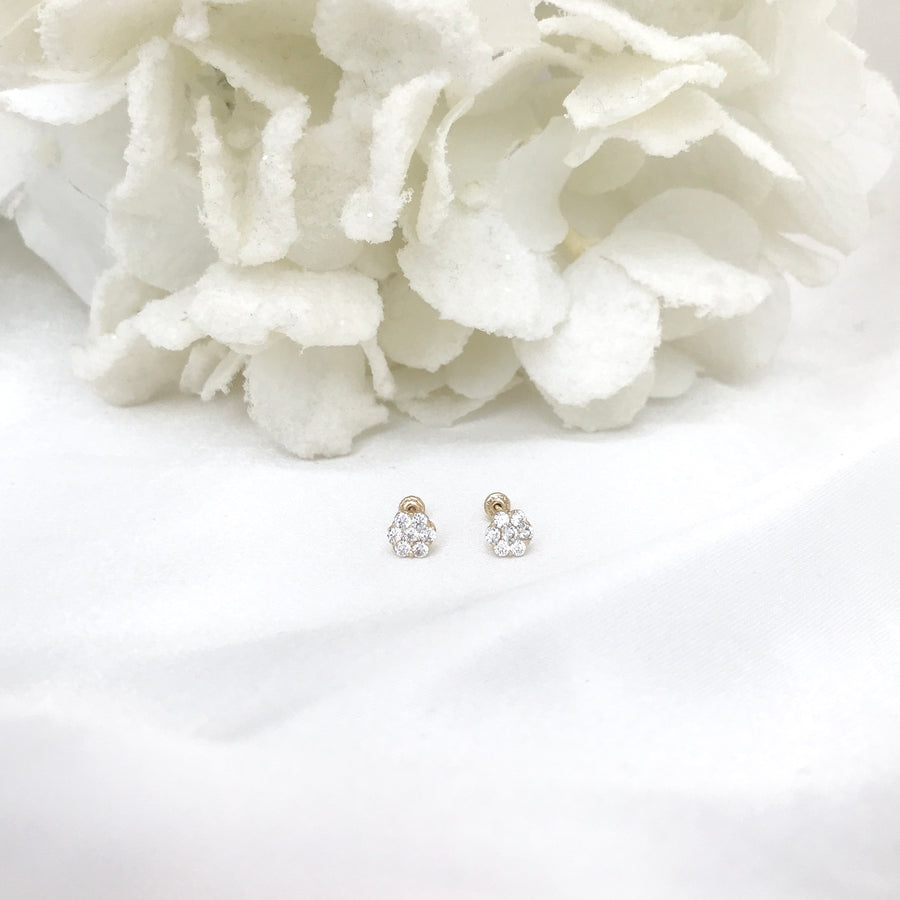 14k Yellow Gold Flower CZ Baby Screw backs