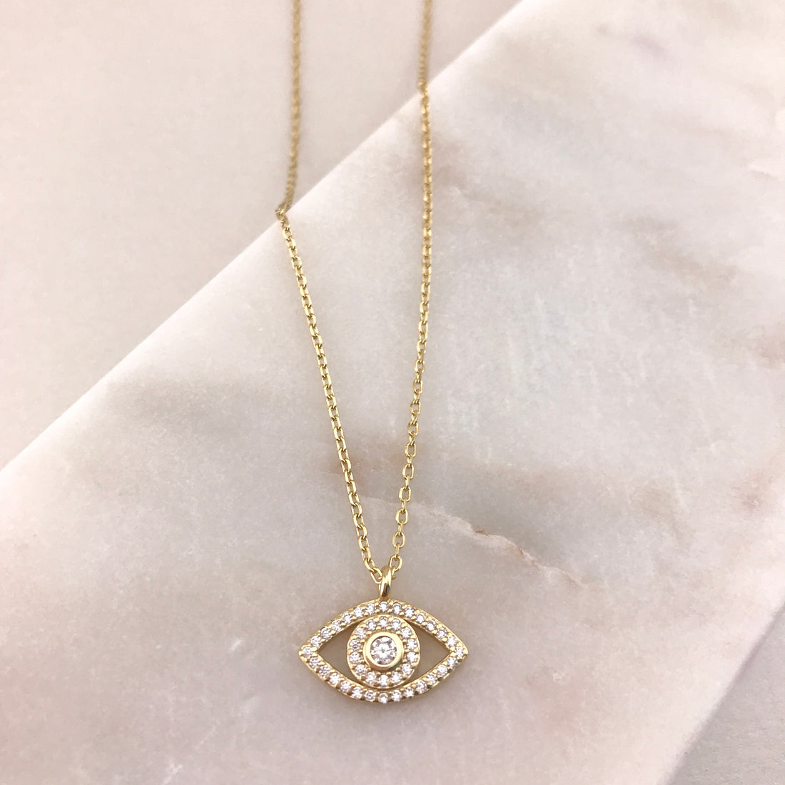 Golden Evil Eye CZ Necklace