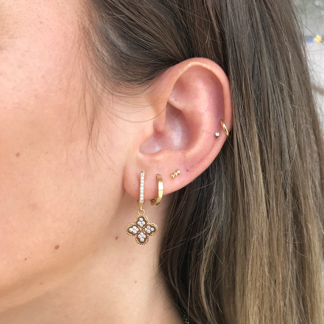 Heritage Clover Drop Cubic Zirconia Earrings by Miss Mimi