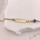 Engravable- Children's 10k Yellow Gold Evil Eye ID Bracelet