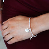 Engravable Heart - 925 Sterling Silver Stretch Bracelet With Cross S, M, L