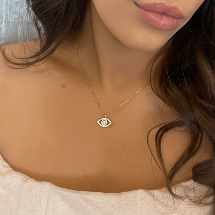 Golden Evil Eye CZ Necklace