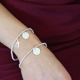 Engravable Circle - 925 Sterling Silver Stretch Bracelet With Cross S, M, L