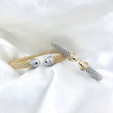 Miss Mimi- 925/14k Vermeil Slip-on Mesh Bangle With Cubic Zirconia