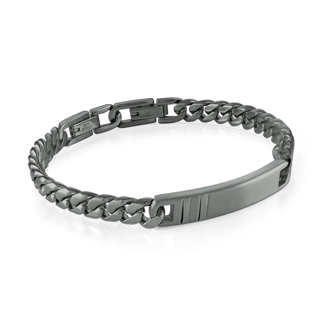 Engravable - Stainless Steel Curb Link Fancy ID Bracelet by Ital Gem