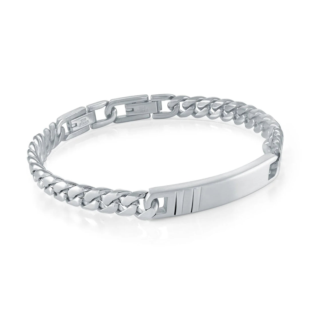 Engravable - Stainless Steel Curb Link Fancy ID Bracelet by Ital Gem