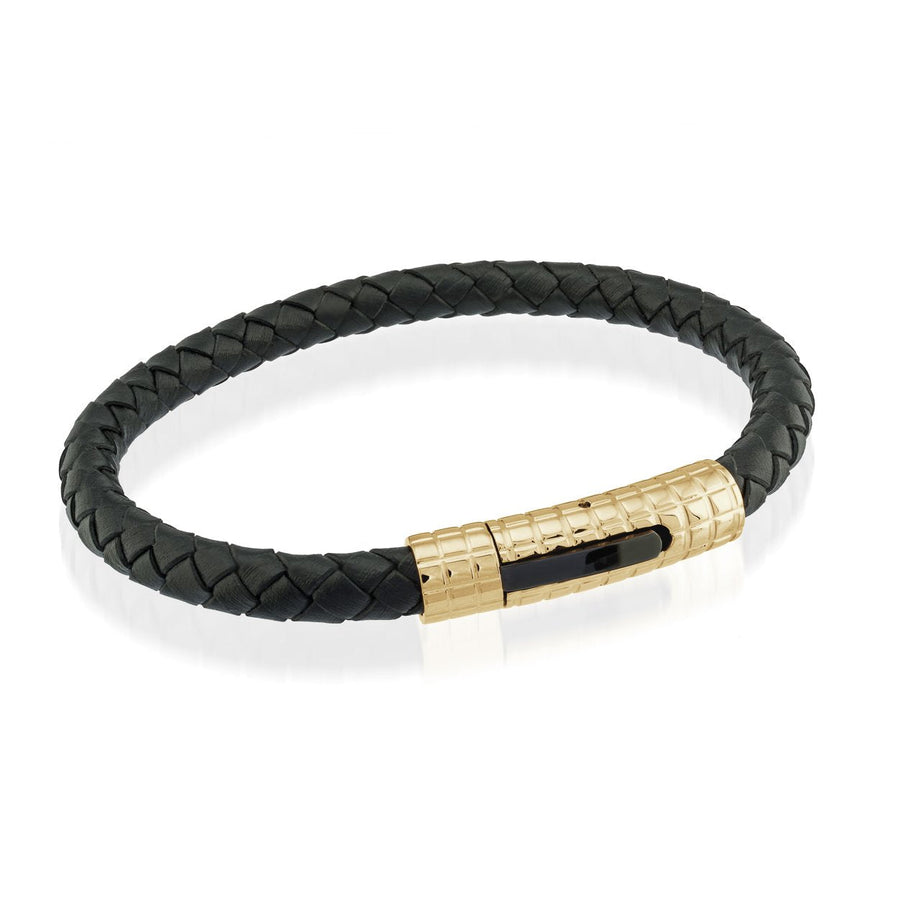 Stainless Steel Design Clasp Braided Genuine Leather Bracelet