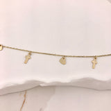 10k Yellow Gold Cross & Heart Dangle Bracelet