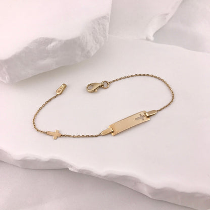 Gold Engravable ID Cross Bracelet