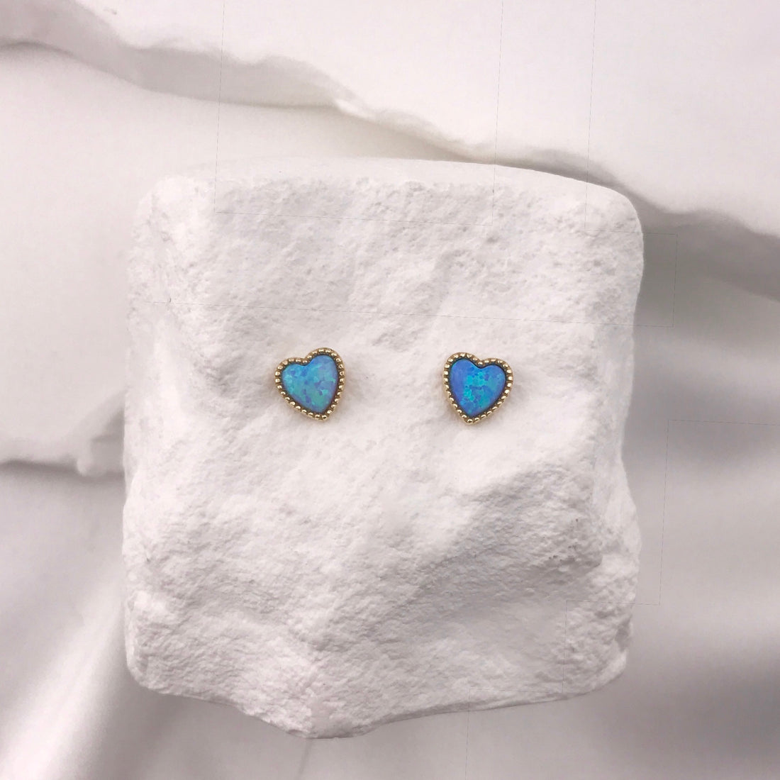 Valentina Blue Opal Heart Studs