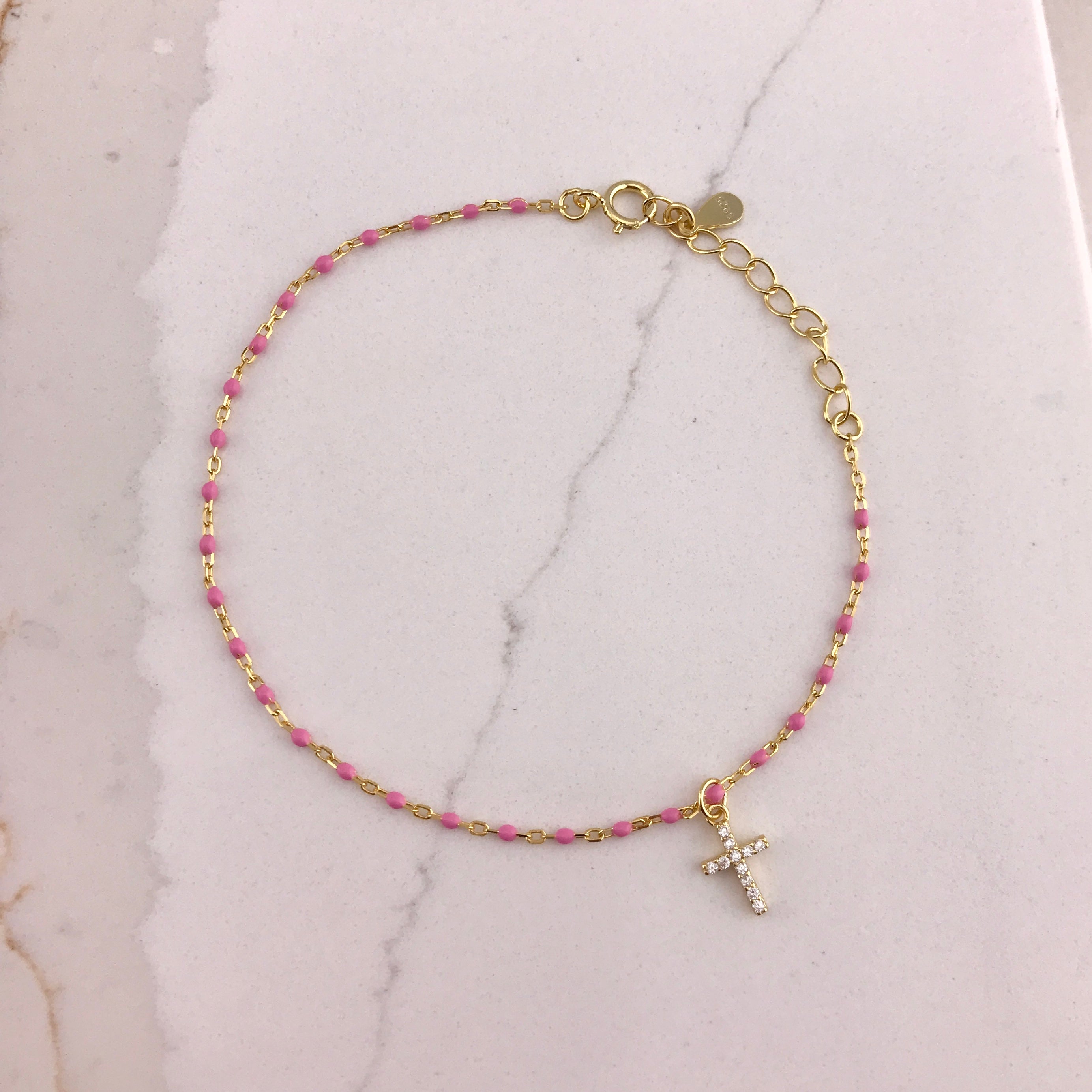 925/18k Vermeil Enamel CZ Cross Bracelet