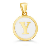 10k Gold White Enamel Letter Disc Necklace