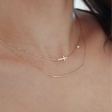 10K Gold Sideways Cross Necklace with CZ