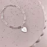 Engravable - 925 Sterling Silver Paperclip Bracelet with Heart Charm