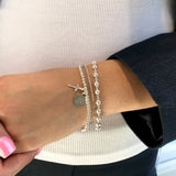 Engravable- 925 Sterling Silver Stretch Bracelet With Heart and Cross S, M, L