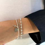 Engravable- 925 Sterling Silver Stretch Bracelet With Heart and Cross S, M, L