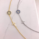 925/18k Vermeil CZ Evil Eye with Cross Bracelet