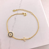 925/18k Vermeil CZ Evil Eye with Cross Bracelet