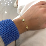 925/18k Vermeil CZ Evil Eye with Cross Bracelet