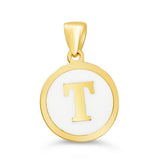10k Gold White Enamel Letter Disc Necklace