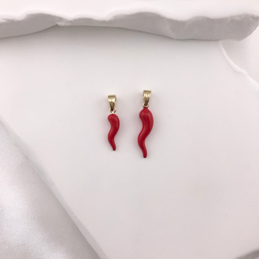 Gold Red Enamel Corno Pendant