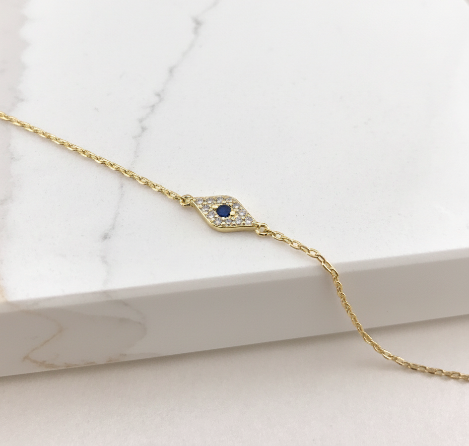 925/18K Vermeil Small CZ Evil Eye Bracelet