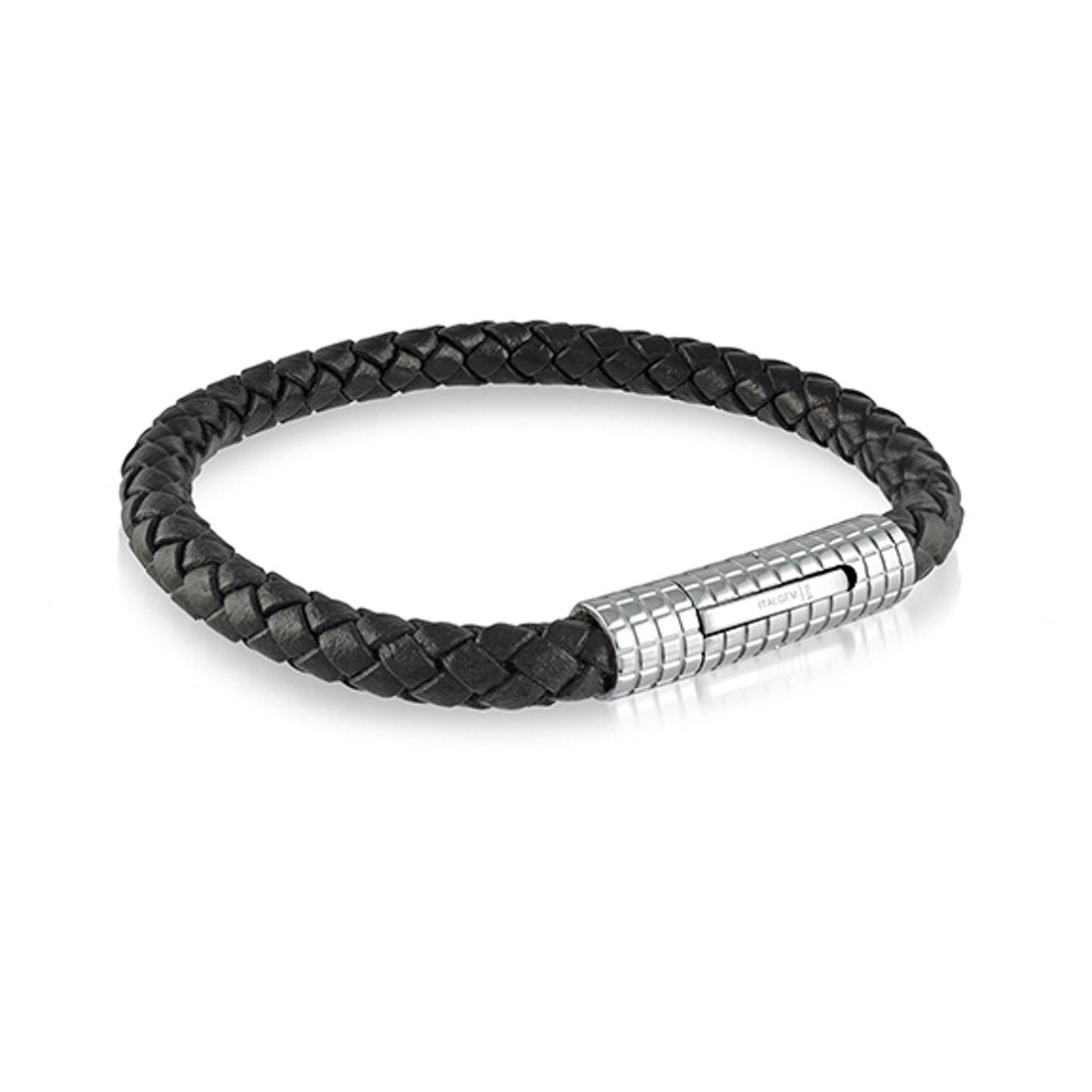 Stainless Steel Design Clasp Braided Genuine Leather Bracelet by Ital Gem