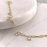 925/18k Vermeil Paperclip Bracelet with CZ Dangle stones